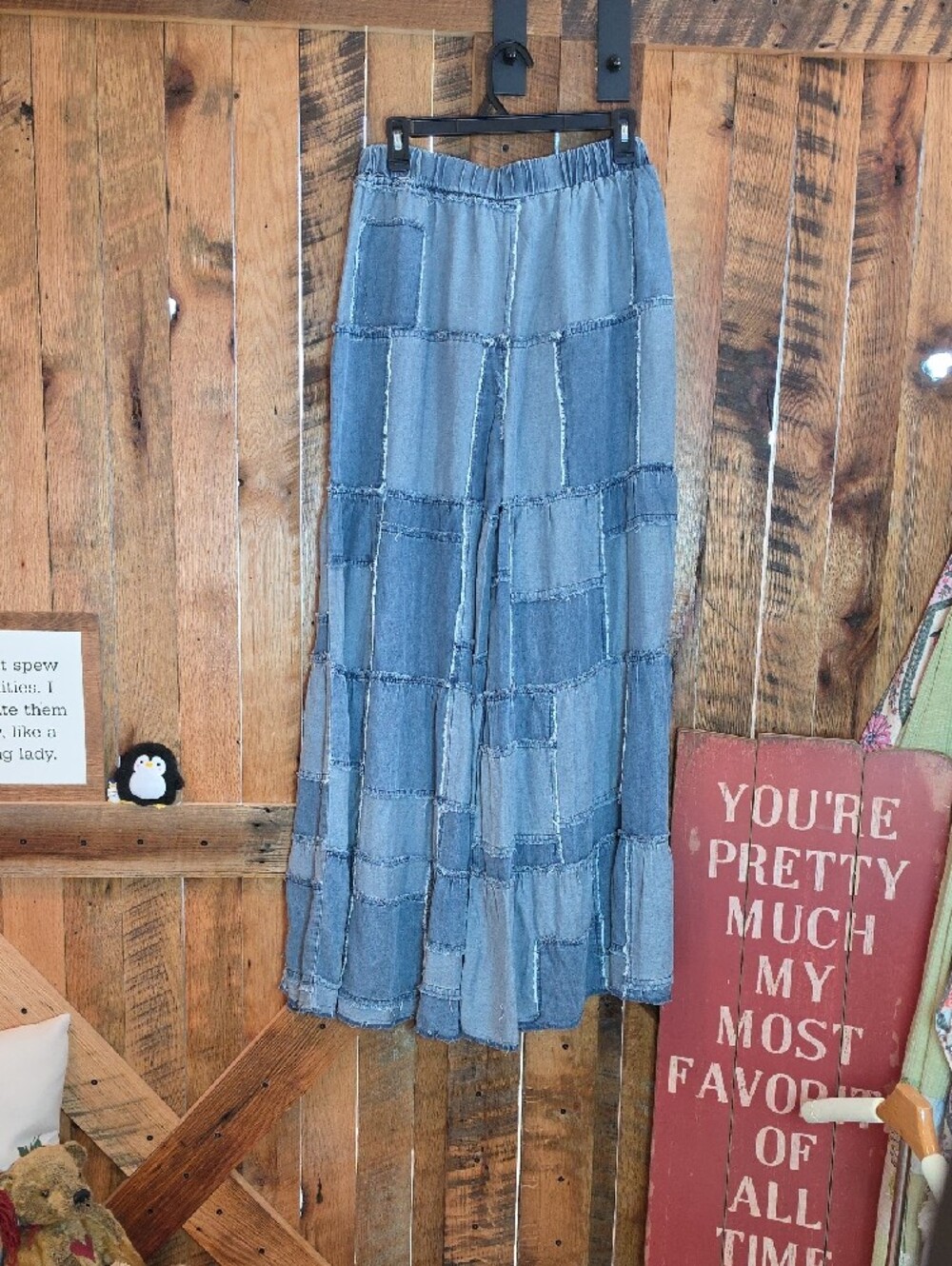 155p Blue Velvet Patchwork Wide-Leg Jeans - Washed Blue - Picture 14 of 15